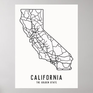 Póster Hoja de ruta del estado de Estados Unidos en Calif