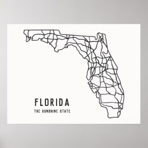 Póster Hoja de ruta del estado de Florida - Mapa del esta
