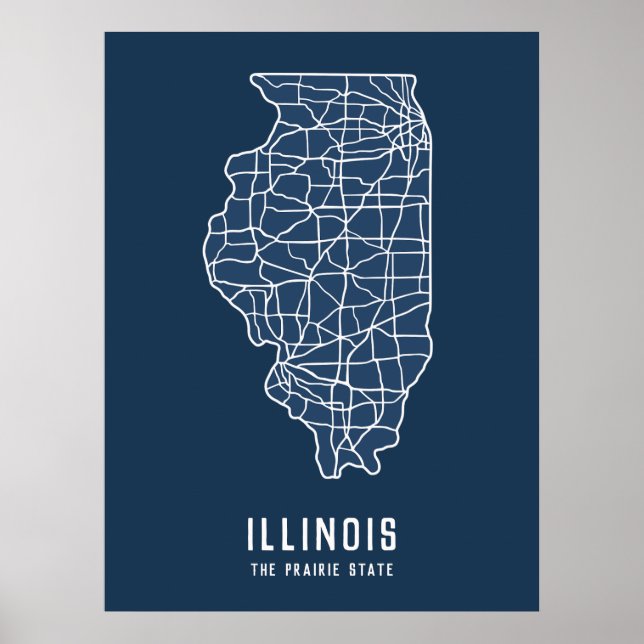 Póster Hoja de ruta del estado de Illinois - mapa del est (Frente)