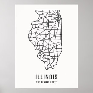 Póster Hoja de ruta del estado de Illinois - mapa del est