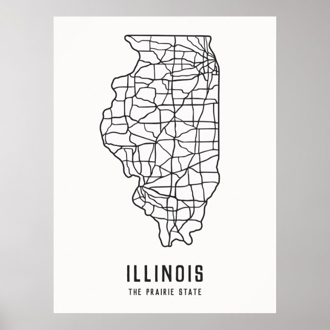 Póster Hoja de ruta del estado de Illinois - mapa del est (Frente)