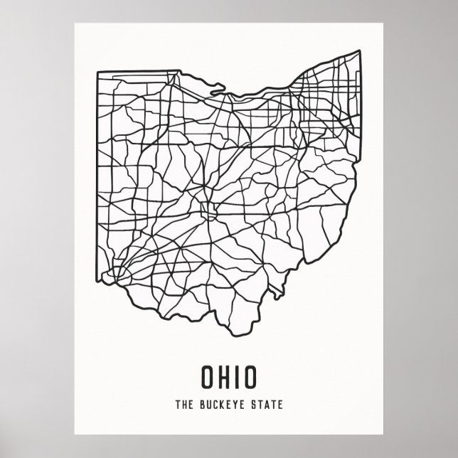 Póster Hoja de ruta del estado de Ohio - Mapa del estado  (Frente)