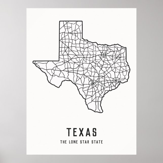 Póster Hoja de ruta del Estado de Texas - mapa del estado (Frente)