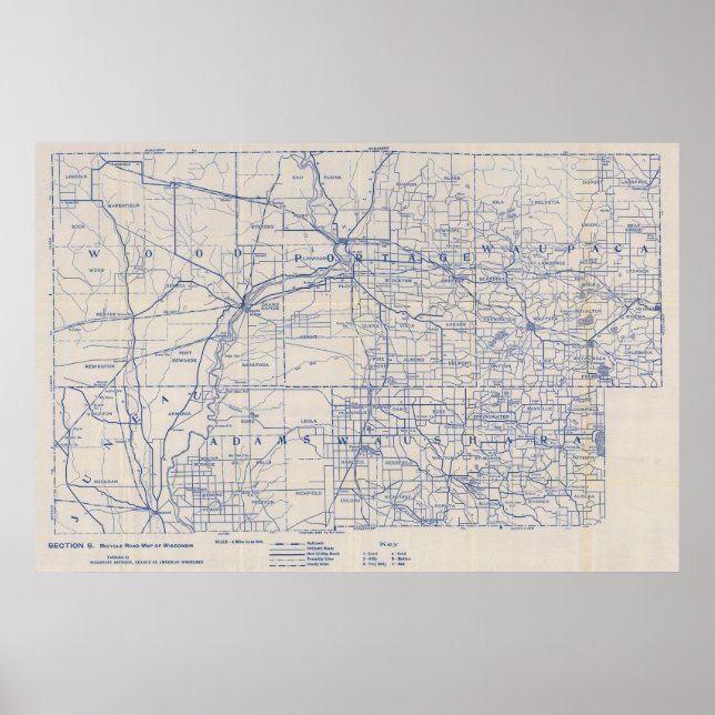 Póster Hoja de ruta para bicicletas de Wisconsin (Frente)