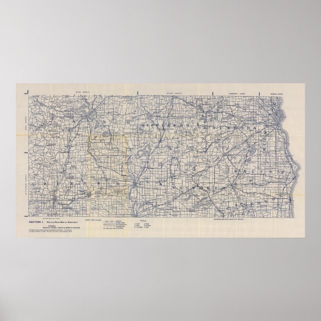 Póster Hoja de ruta para bicicletas de Wisconsin 5 (Frente)