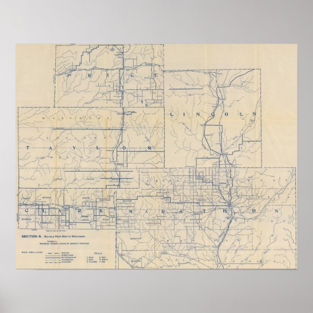 Póster Hoja de ruta para bicicletas de Wisconsin 6 (Frente)