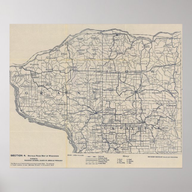 Póster Hoja de ruta para bicicletas de Wisconsin 8 (Frente)
