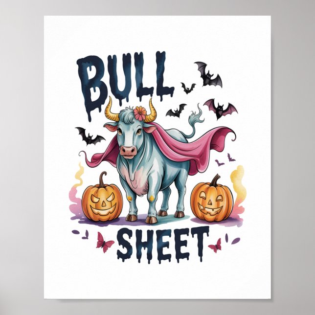 Póster Hoja de toros de Halloween, divertida vaca fantasm (Frente)