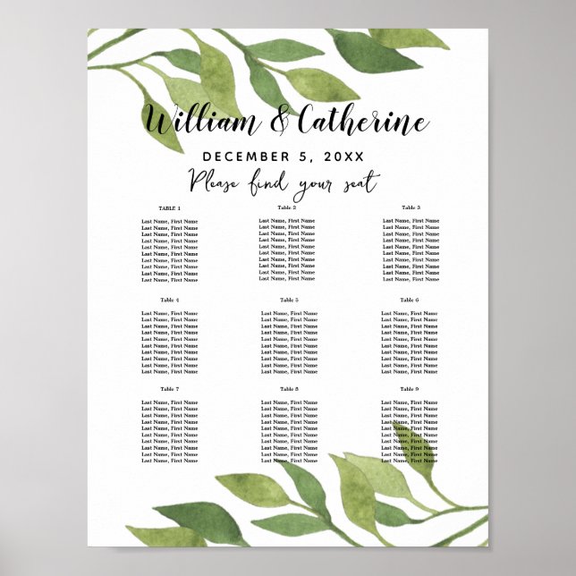Póster Hoja de vegetación vegetal fiesta/boda del plan de (Frente)