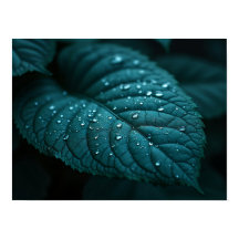 Hoja Macro de Teal Oscuro con Gotitas de Agua de L