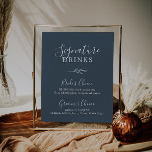 Póster Hoja mínima   Bebidas con firma azul pizarra