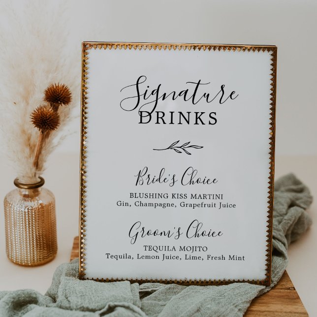 Póster Hoja mínima | Bebidas con firma en blanco y negro (Subido por el creador)