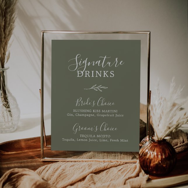 Póster Hoja mínima | Bebidas con firma verde oscuro (Subido por el creador)