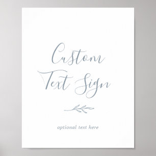 Póster Hoja Mínima Letrero de Texto Personalizado Azul