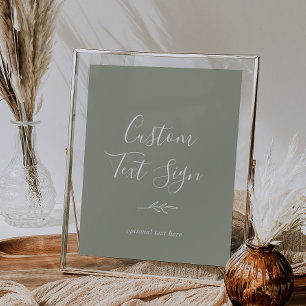 Póster Hoja Mínima   Letrero de Texto Personalizado Verde