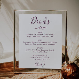 Póster Hoja mínima   Menú de bebidas de Bodas de berenjen