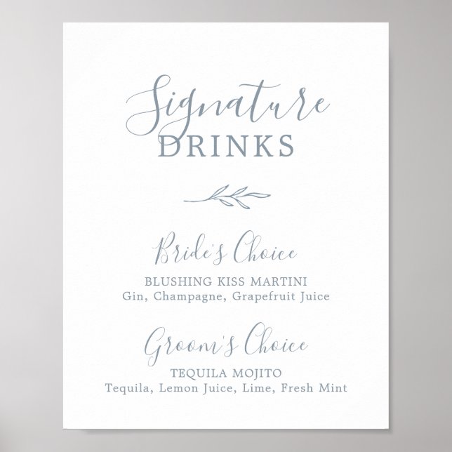 Póster Hoja mínima | Rótulo de bebidas con firma azul tur (Frente)