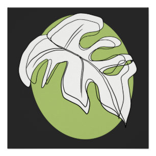 Póster Hoja Monstera Abstracta Dibujada a Mano Negra