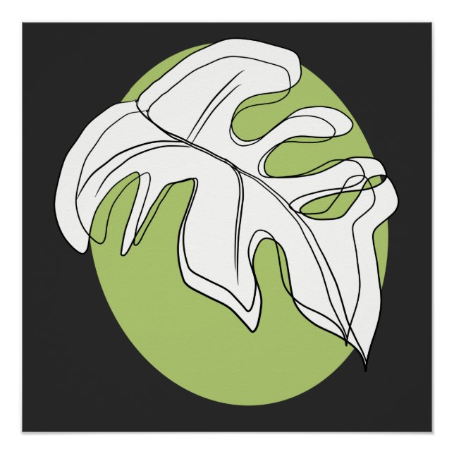 Póster Hoja Monstera Abstracta Dibujada a Mano Negra (Anverso)