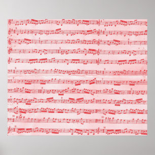 Póster Hoja musical roja del vintage