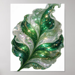 Póster Hoja verde y blanca icónica con estrellas