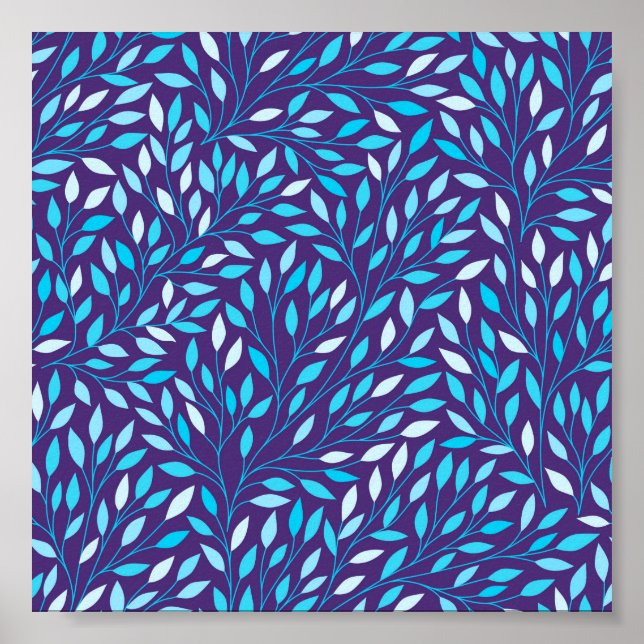 Póster Hojas azules de color de agua (Frente)