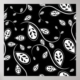 Póster Hojas blancos y negros - 50s retro