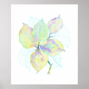 Póster Hojas Botánicas Acuarela Amarillo Verde Pastel