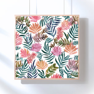 Póster Hojas Botánicas Acuarela   Floral Colorido