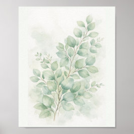 Póster Hojas botánicas de acuarela en verde pastel