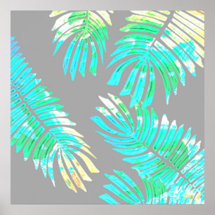 Póster Hojas botánicas neón en gris