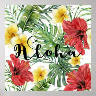 Póster Hojas Botánicas Tropicales Florales Fiesta Aloha L