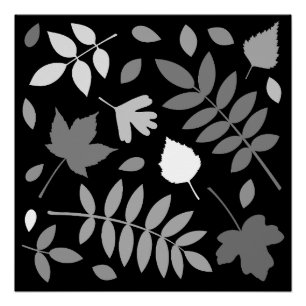 Póster Hojas caídas Diseñar el negro blanco gris