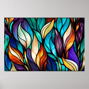 Póster Hojas coloridas con aspecto de vidrio manchado