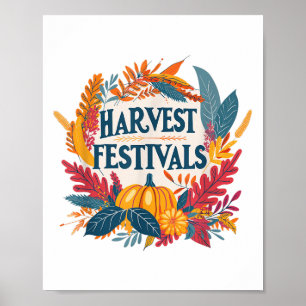 Póster Hojas Coloridas Y Calabaza Para Festivales De Cose