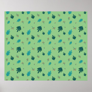 Póster Hojas de árbol evergreen y Berries Red Holly