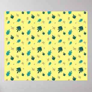 Póster Hojas de árbol evergreen y Berries Red Holly