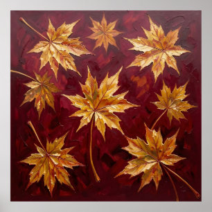 Póster Hojas de Arce Doradas Pintura de Otoño