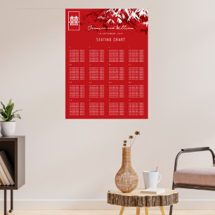Póster Hojas de bambú rojas y grises, gráfico de asientos