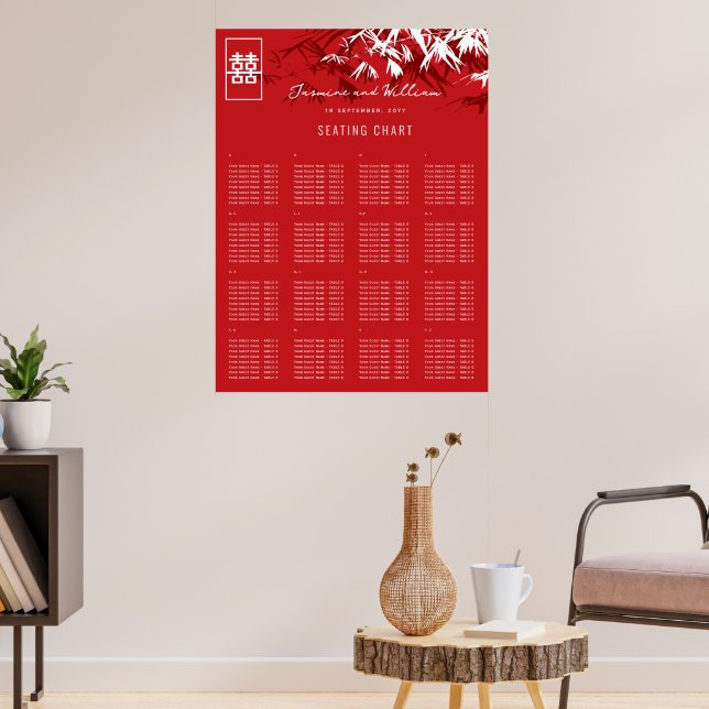 Póster Hojas de bambú rojas y grises, gráfico de asientos (Salón 3)