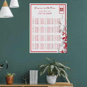 Póster Hojas de bambú rojas y grises, gráfico de asientos