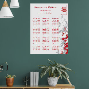 Póster Hojas de bambú rojas y grises, gráfico de asientos