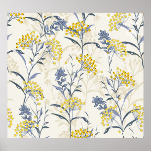 Póster Hojas de bayas amarillas otoñales, sin costuras co