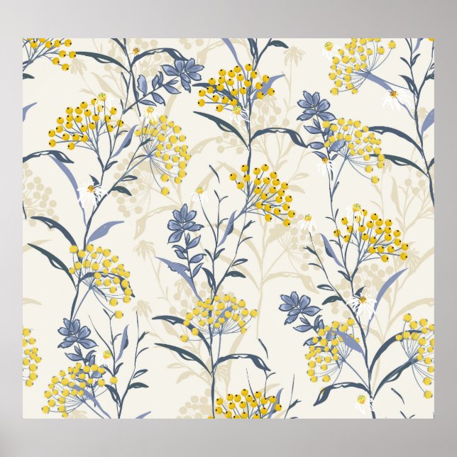 Póster Hojas de bayas amarillas otoñales, sin costuras co (Frente)