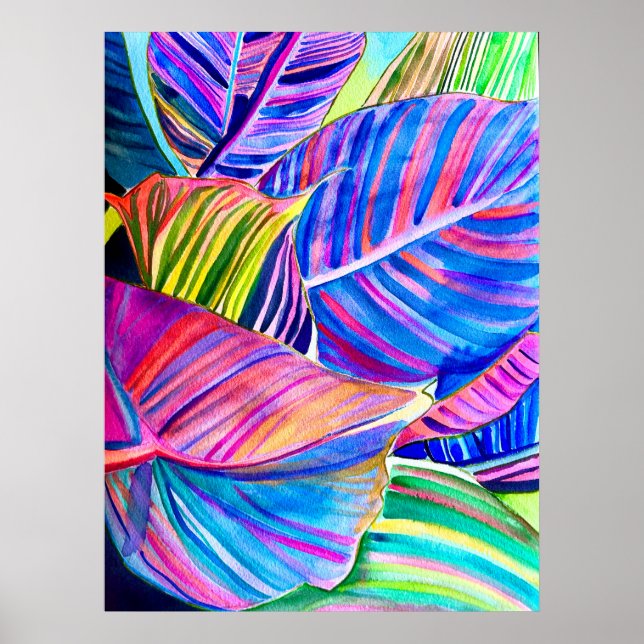 Póster Hojas de canoa tropical acuarela (Frente)