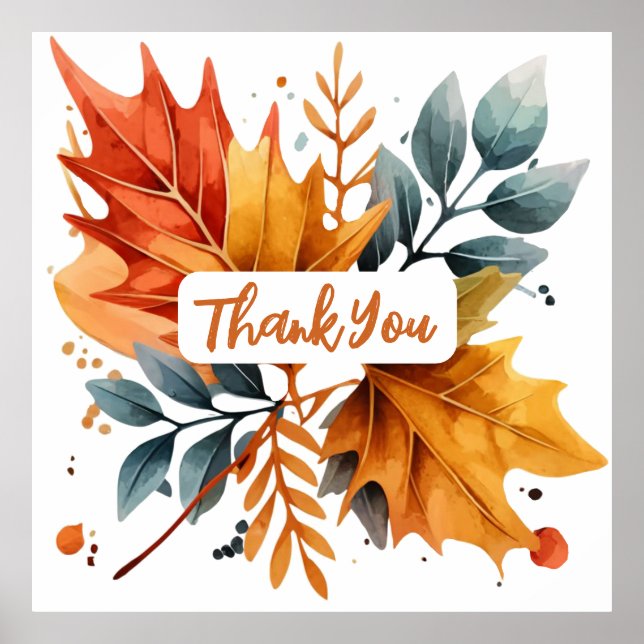 Póster Hojas de color de otoño de acuarela (Frente)