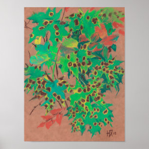 Póster Hojas de dosel, florales de otoño, verdes, amarill