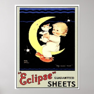 Póster Hojas de eclipse de vintage, niño, perro, luna
