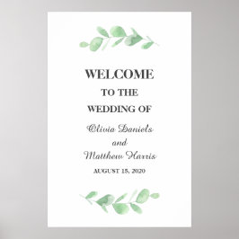 Póster Hojas de eucalipto. Bienvenida a un simple boda de