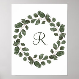 Póster Hojas de eucalipto elegantes modernas con monogram